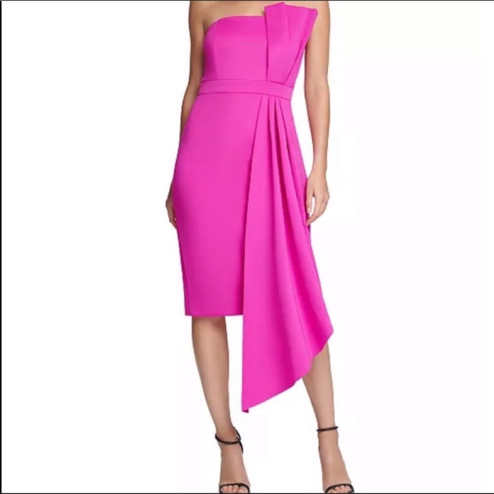 Like New ELIZA J Macy’s Strapless Sheath Hot Pink Chic Silhouette Classy Dress